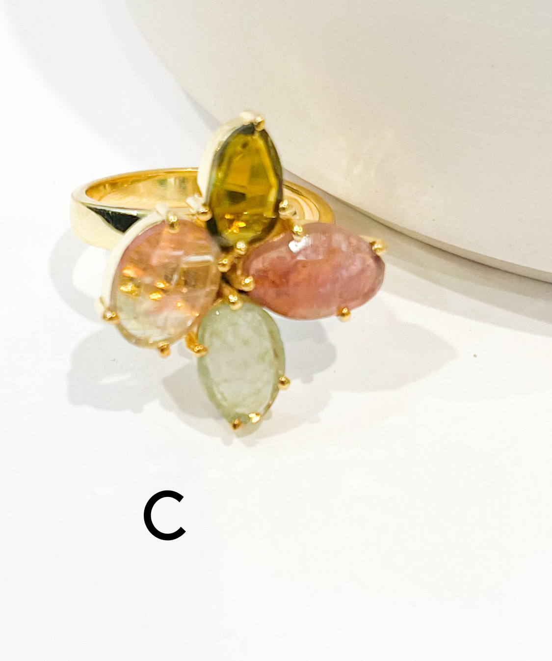 Gold Tourmaline Cluster Bezel Ring - Sterling Silver w/ 18K gold plate