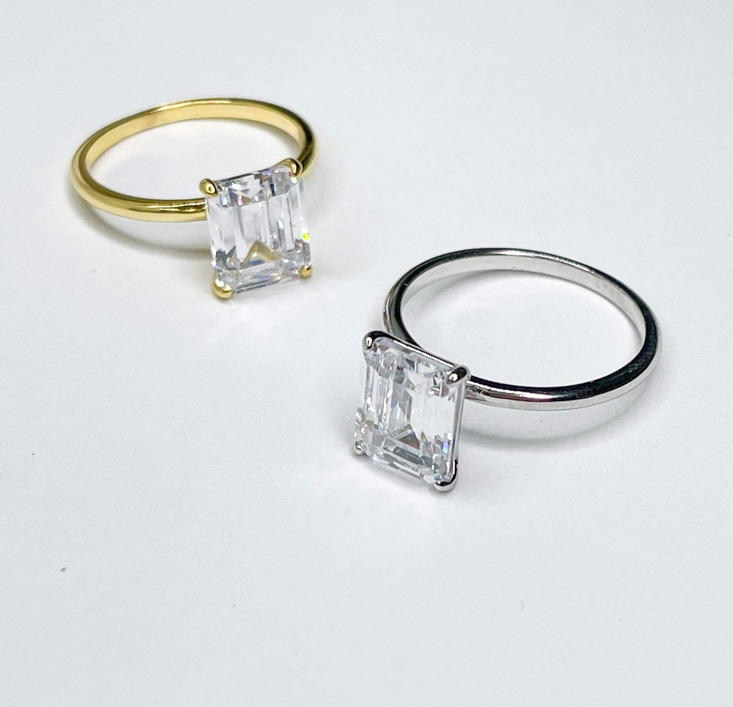 Sleek CZ Prong Sized Ring - 18K w/ Solid Sterling Silver