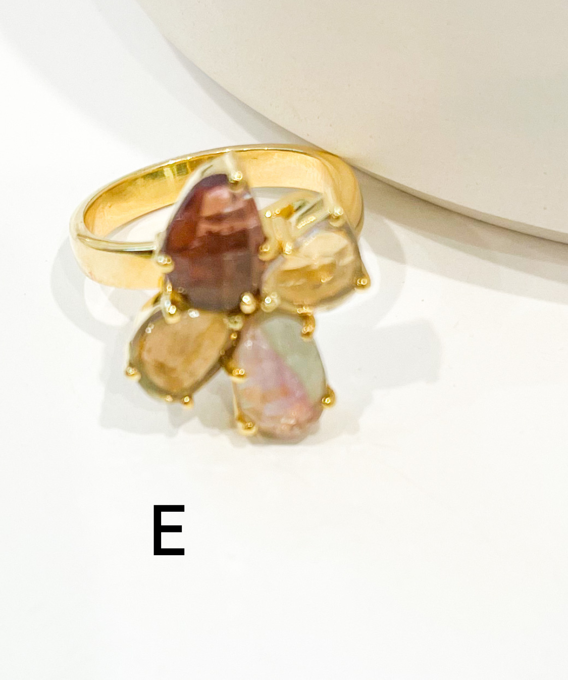 Gold Tourmaline Cluster Bezel Ring - Sterling Silver w/ 18K gold plate