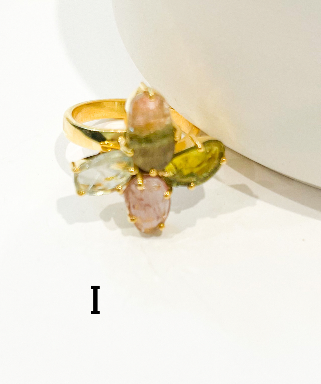 Gold Tourmaline Cluster Bezel Ring - Sterling Silver w/ 18K gold plate