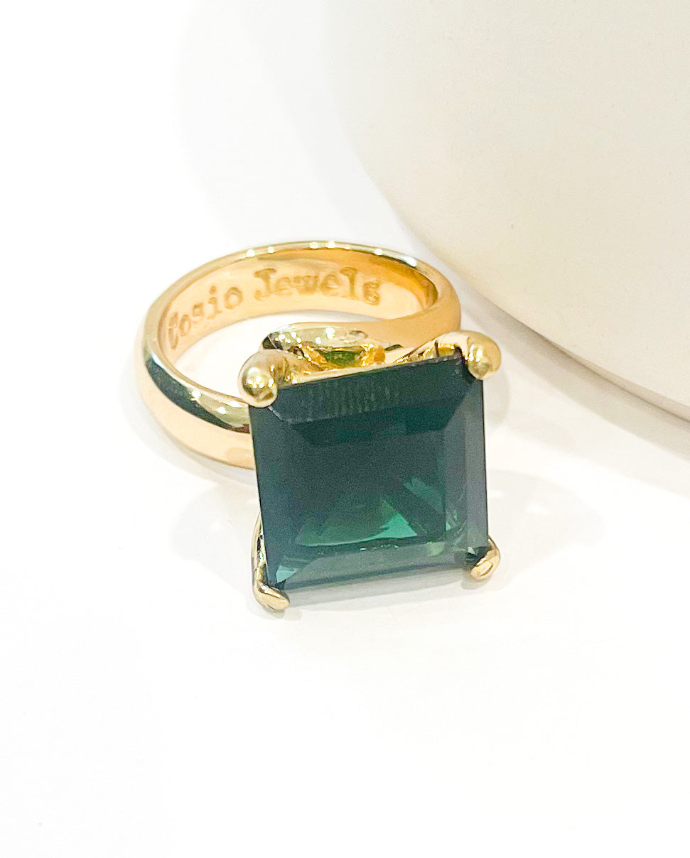Dark Green Quartz Square Ring - Alchemia