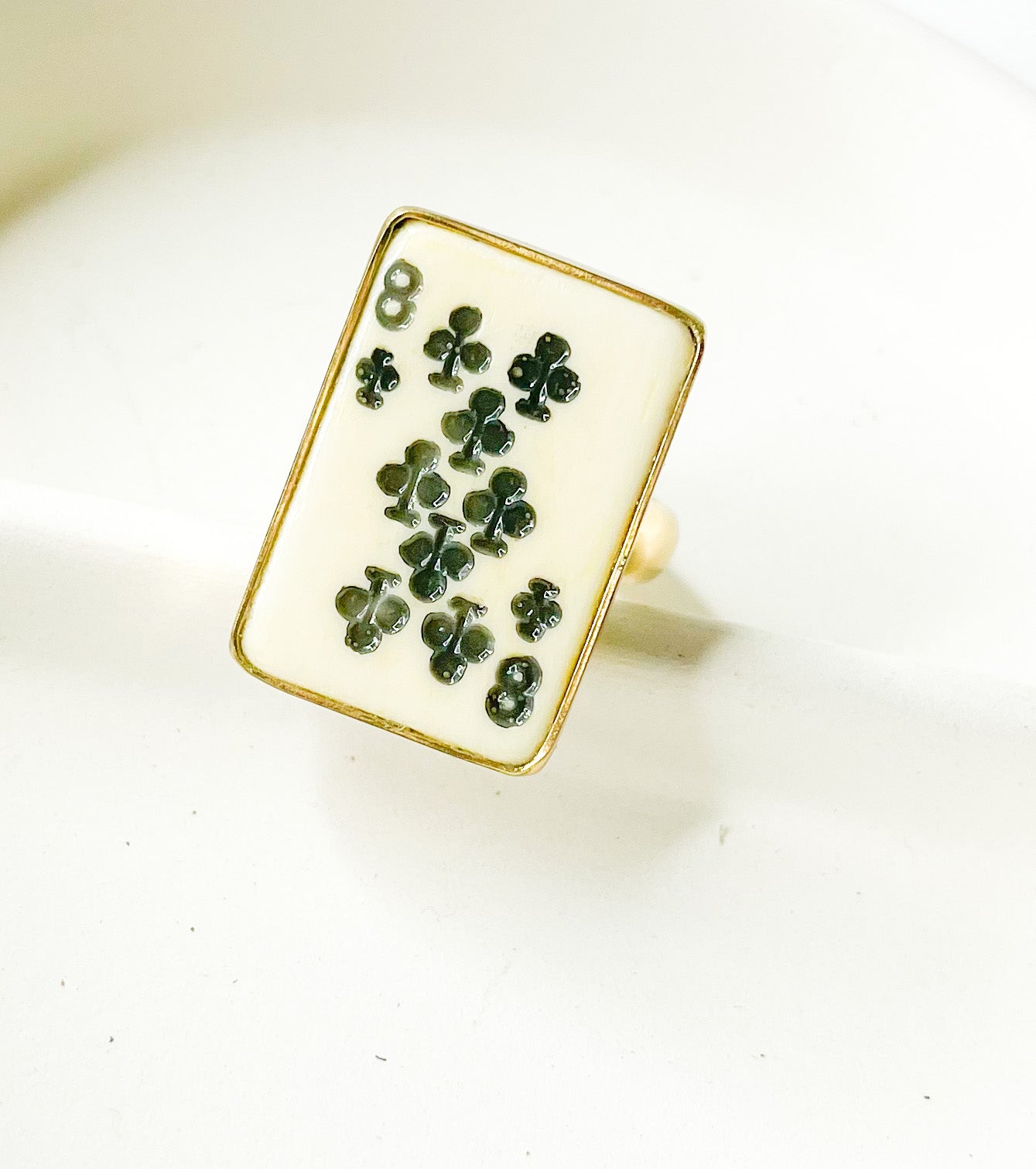 Dainty 8 Of Clubs Bone Card Ring - Alchemia