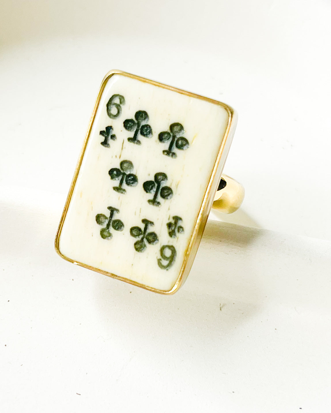 Dainty 6 Of Clubs Bone Card Ring - Alchemia