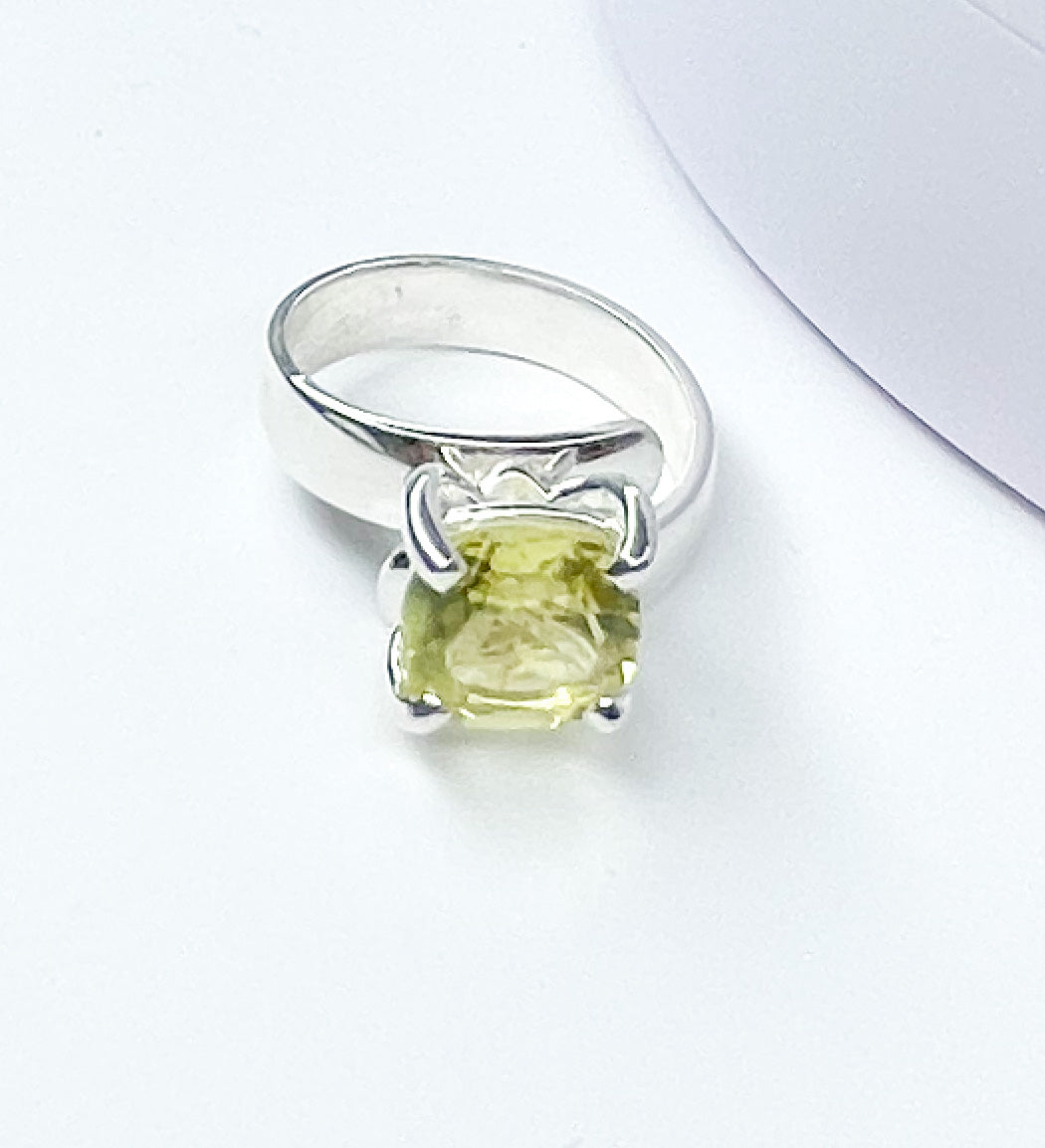 Lemon Quartz Prong Ring - Solid Sterling Silver