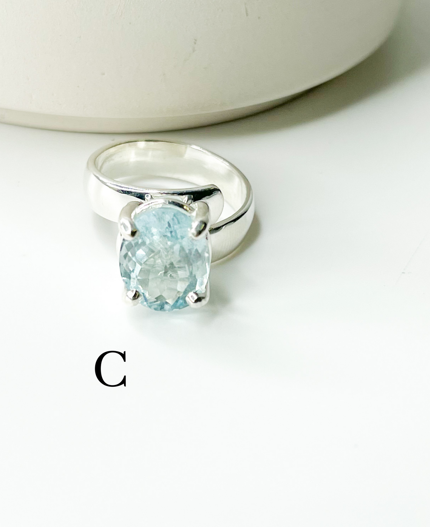 Certified Blue Aquamarine Prong Ring-Solid Sterling Silver