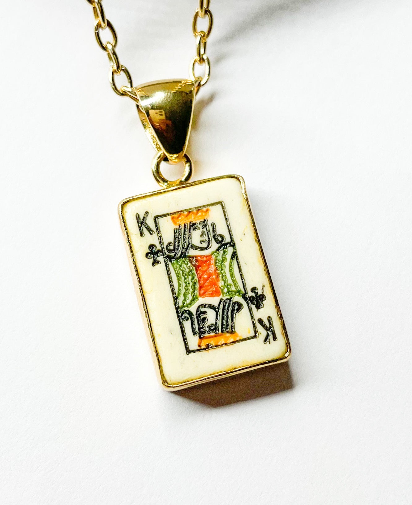 Dainty King Of Clubs Vintage Bone Card Pendant - Alchemia