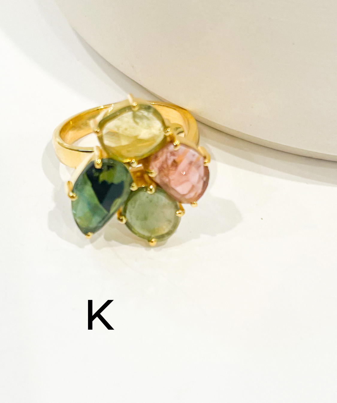 Gold Tourmaline Cluster Bezel Ring - Sterling Silver w/ 18K gold plate