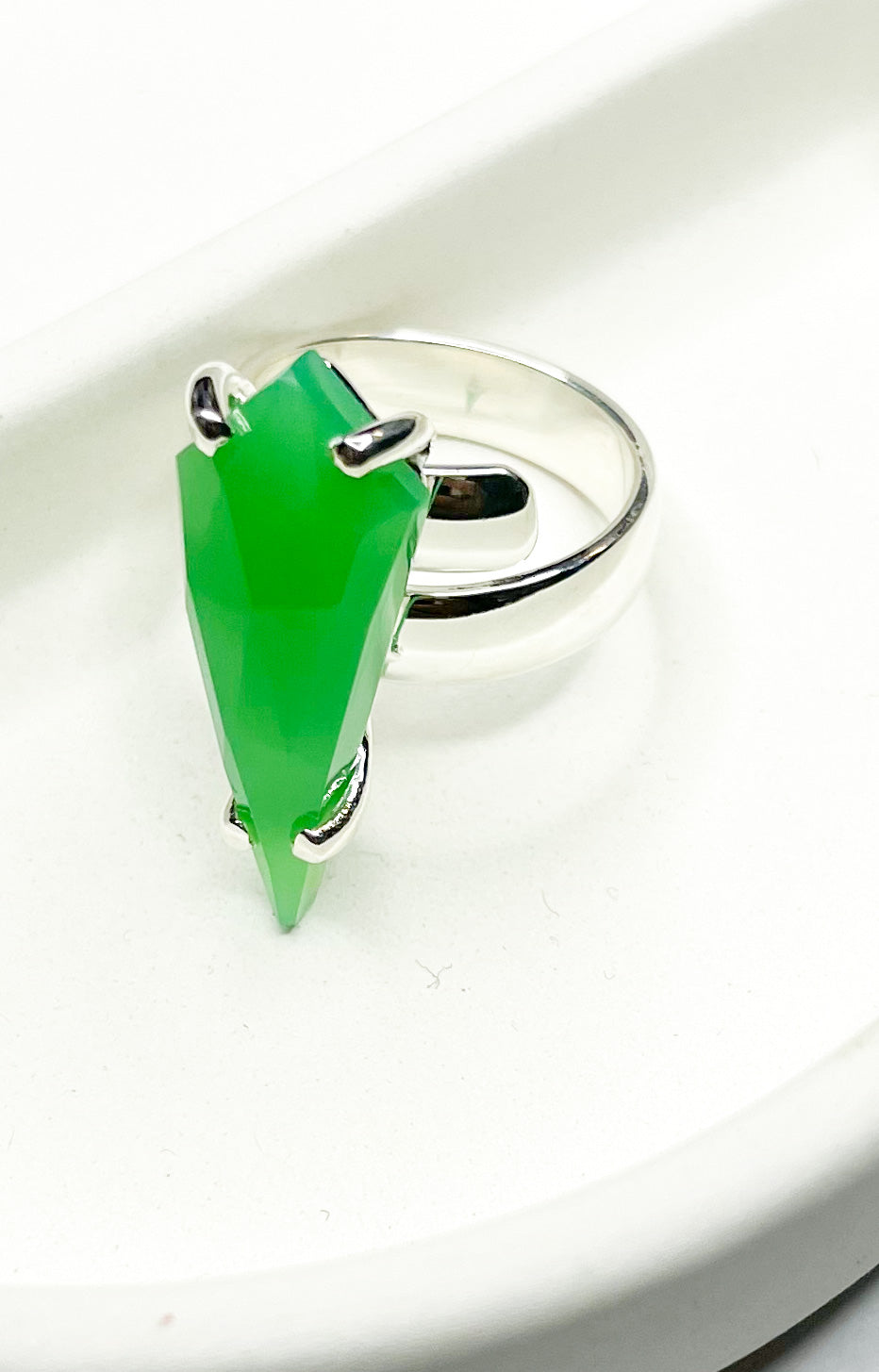 Chalcedony Kite Prong Ring - Both Metals