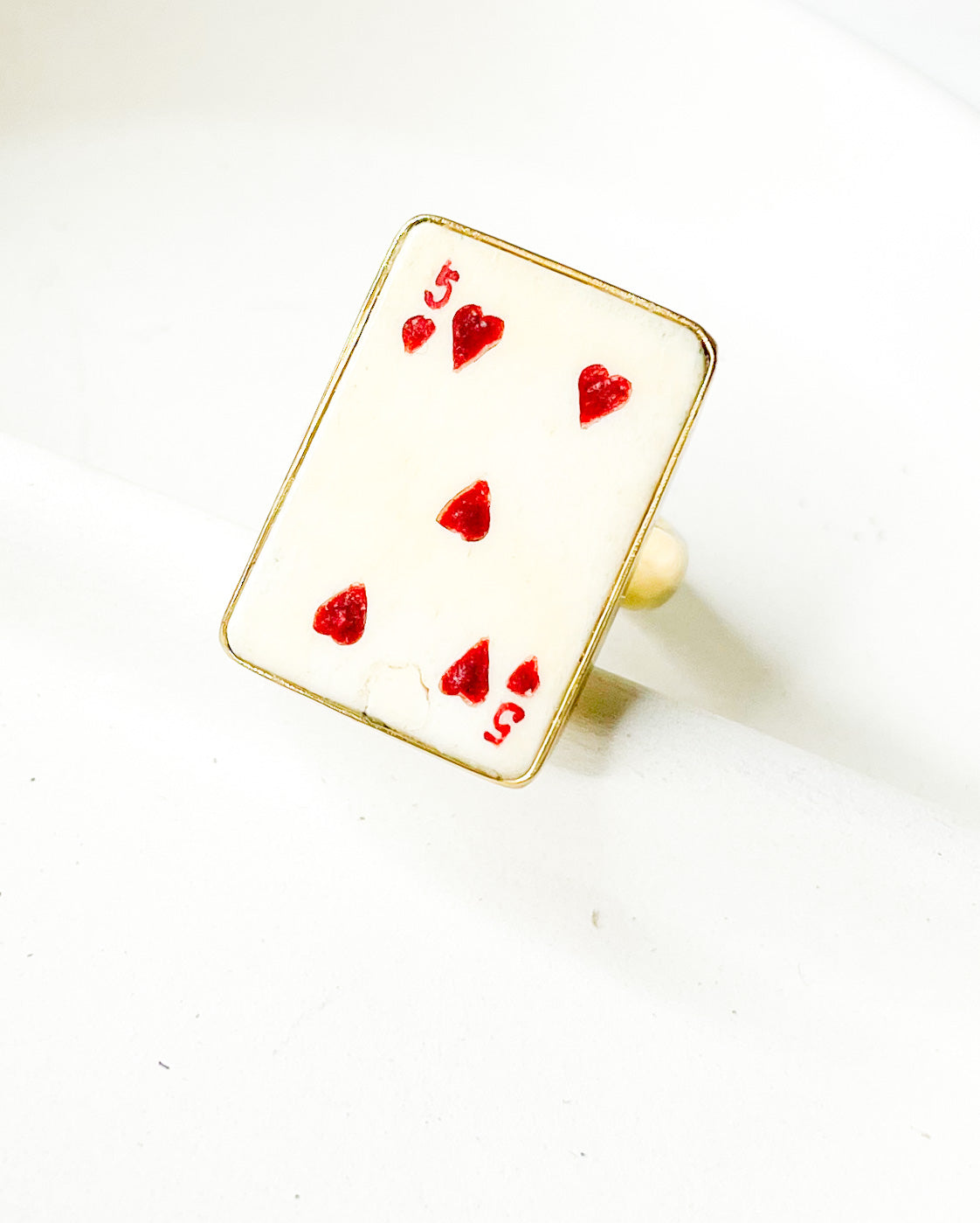 Dainty 5 Of Hearts Bone Card Ring - Alchemia