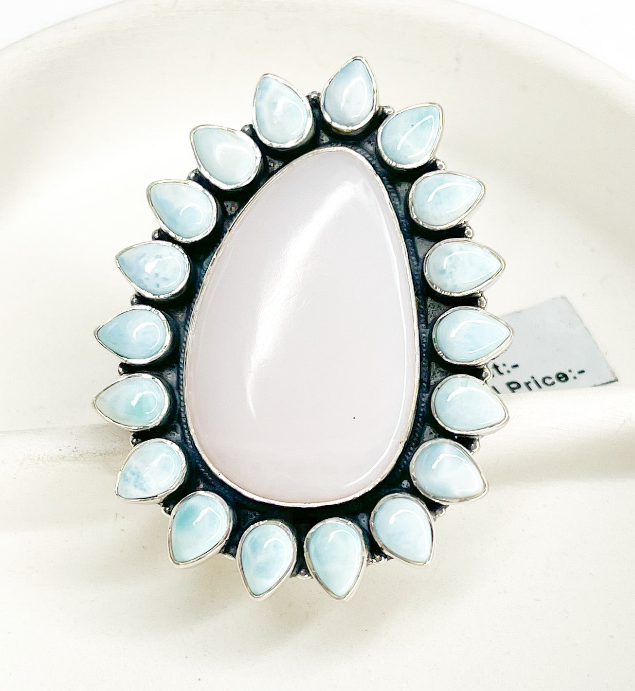 Pink Opal & Larimar Statement Ring - Solid Sterling Silver