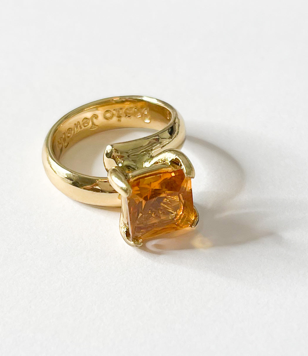 Orange CZ Square Prong Ring - Alchemia