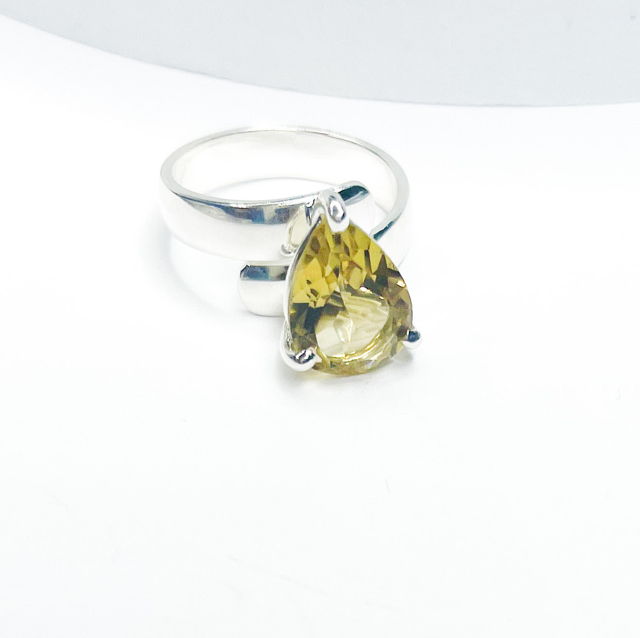 Tear Drop Lemon Quartz Prong Ring-Solid Sterling Silver