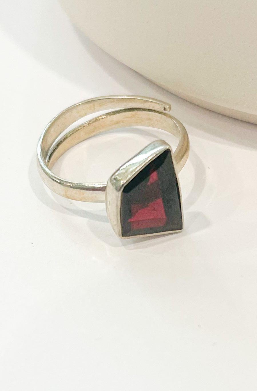 Freeform Garnet Ring - Solid Sterling Silver