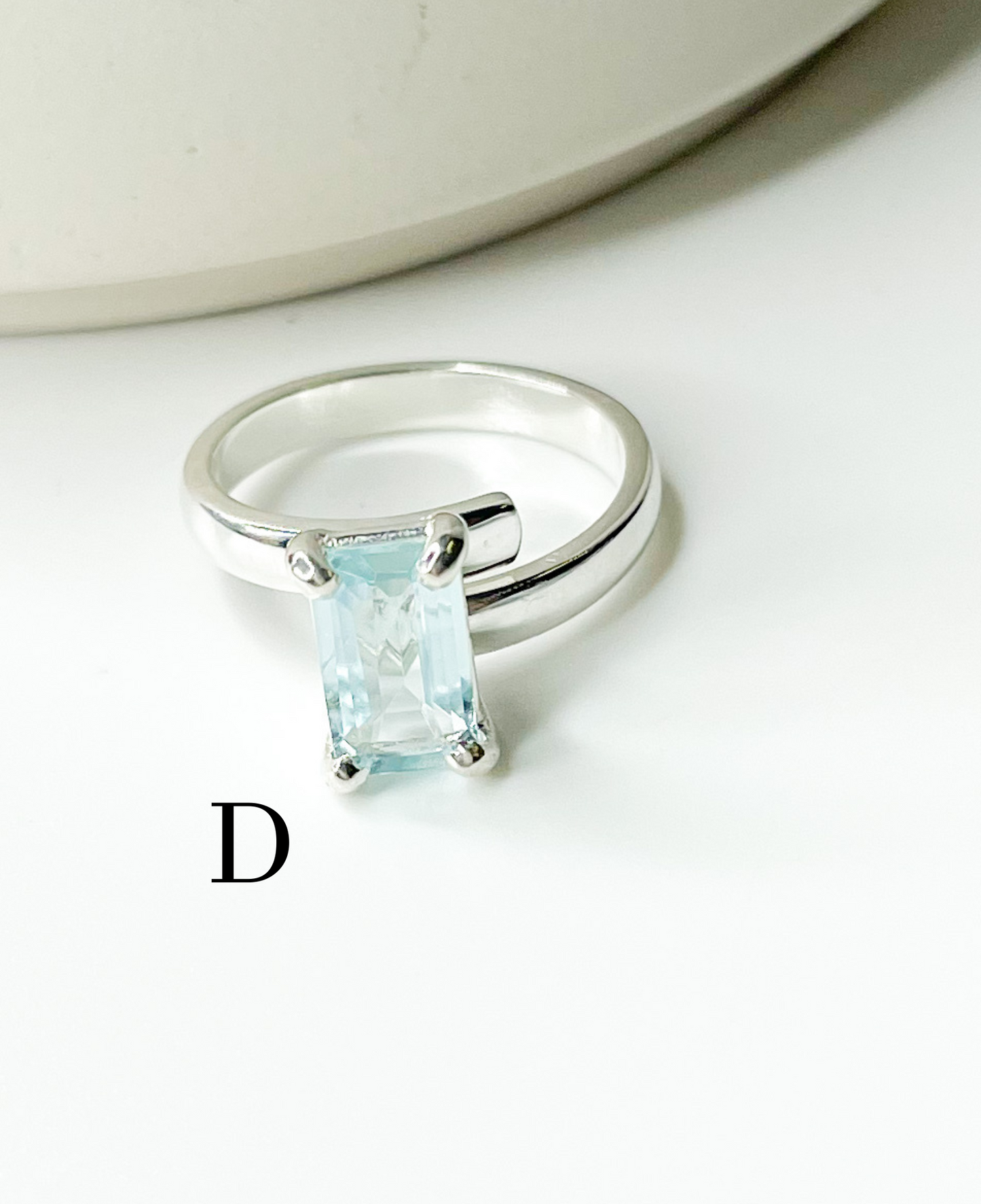 Certified Blue Aquamarine Prong Ring-Solid Sterling Silver