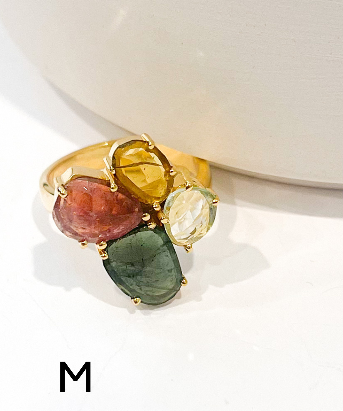 Gold Tourmaline Cluster Bezel Ring - Sterling Silver w/ 18K gold plate