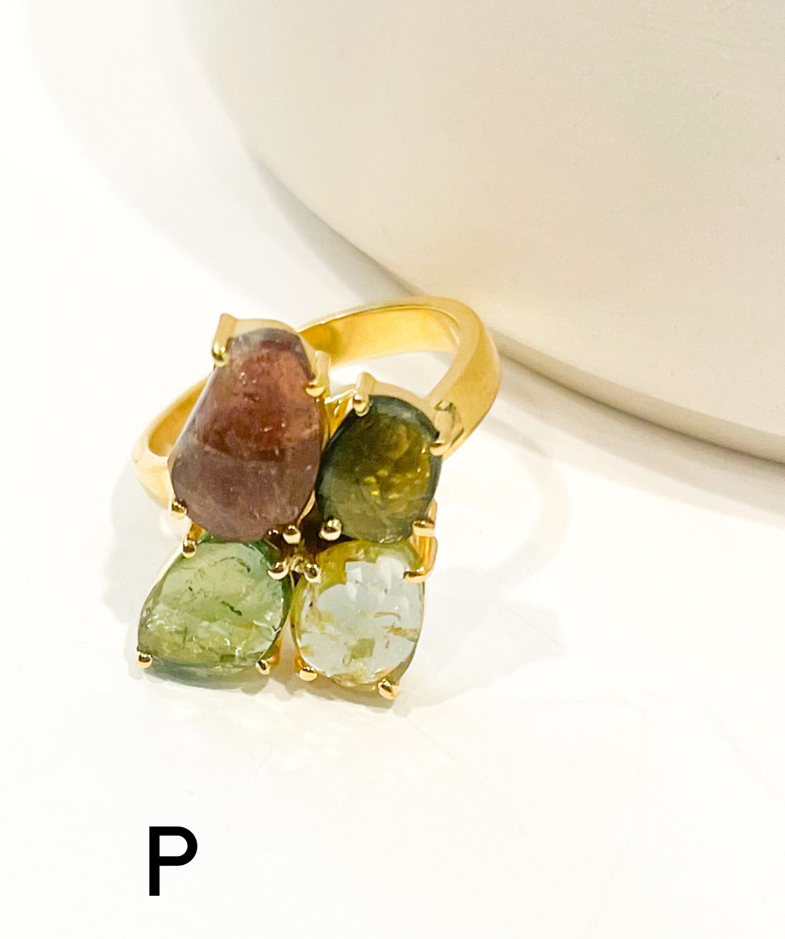 Gold Tourmaline Cluster Bezel Ring - Sterling Silver w/ 18K gold plate