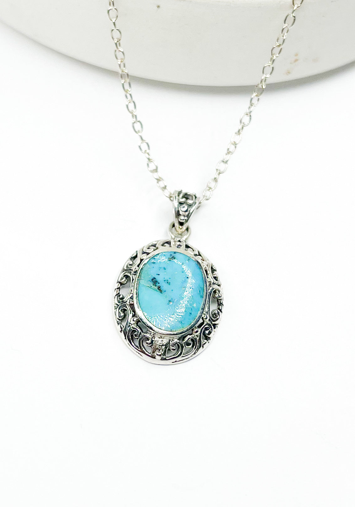 Turquoise Vintage Vibe Necklace - Solid Sterling Silver