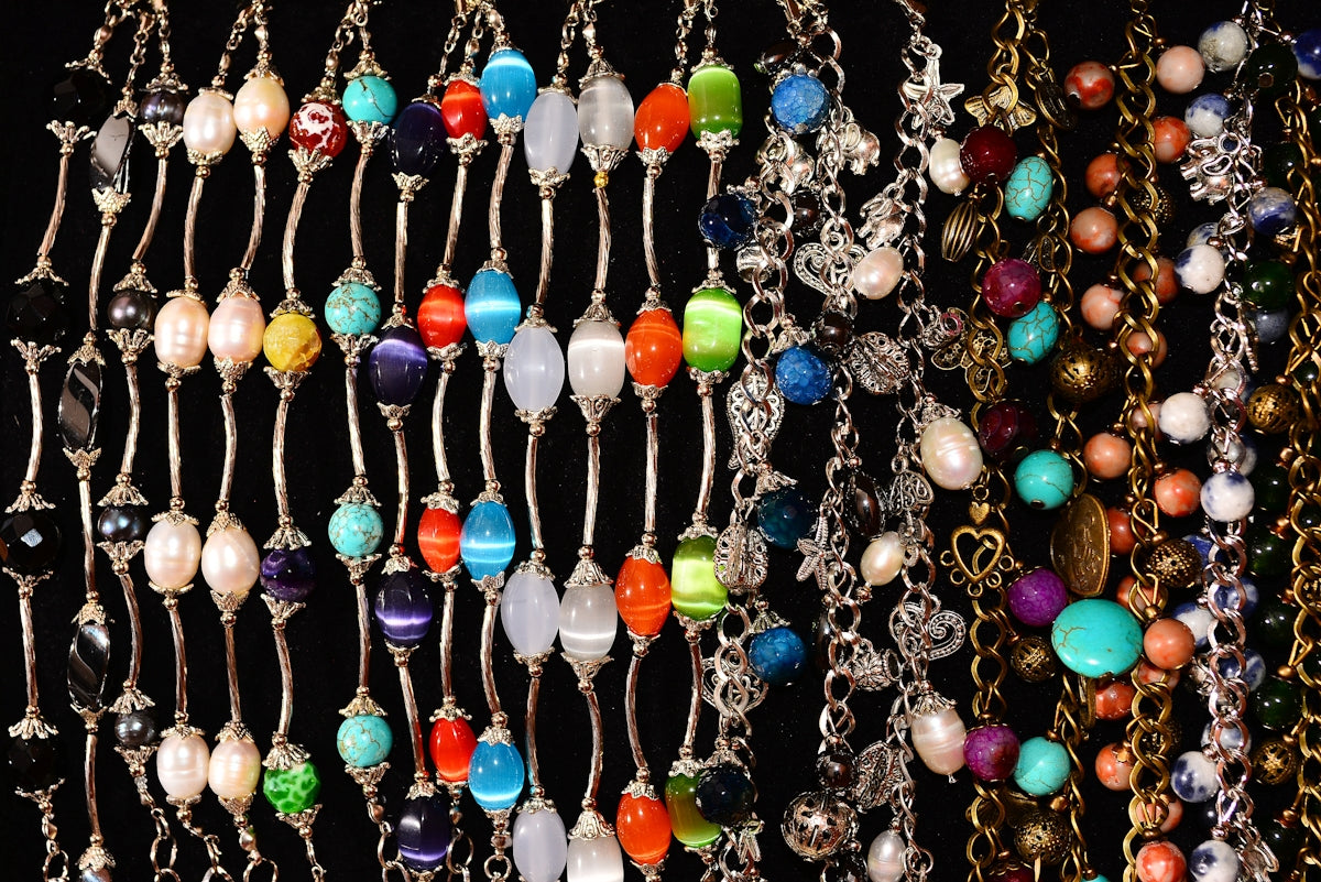 blue red and silver beaded necklace