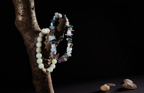 white blue and green beaded necklace