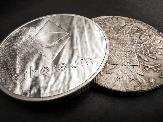 a close up of a coin on a table