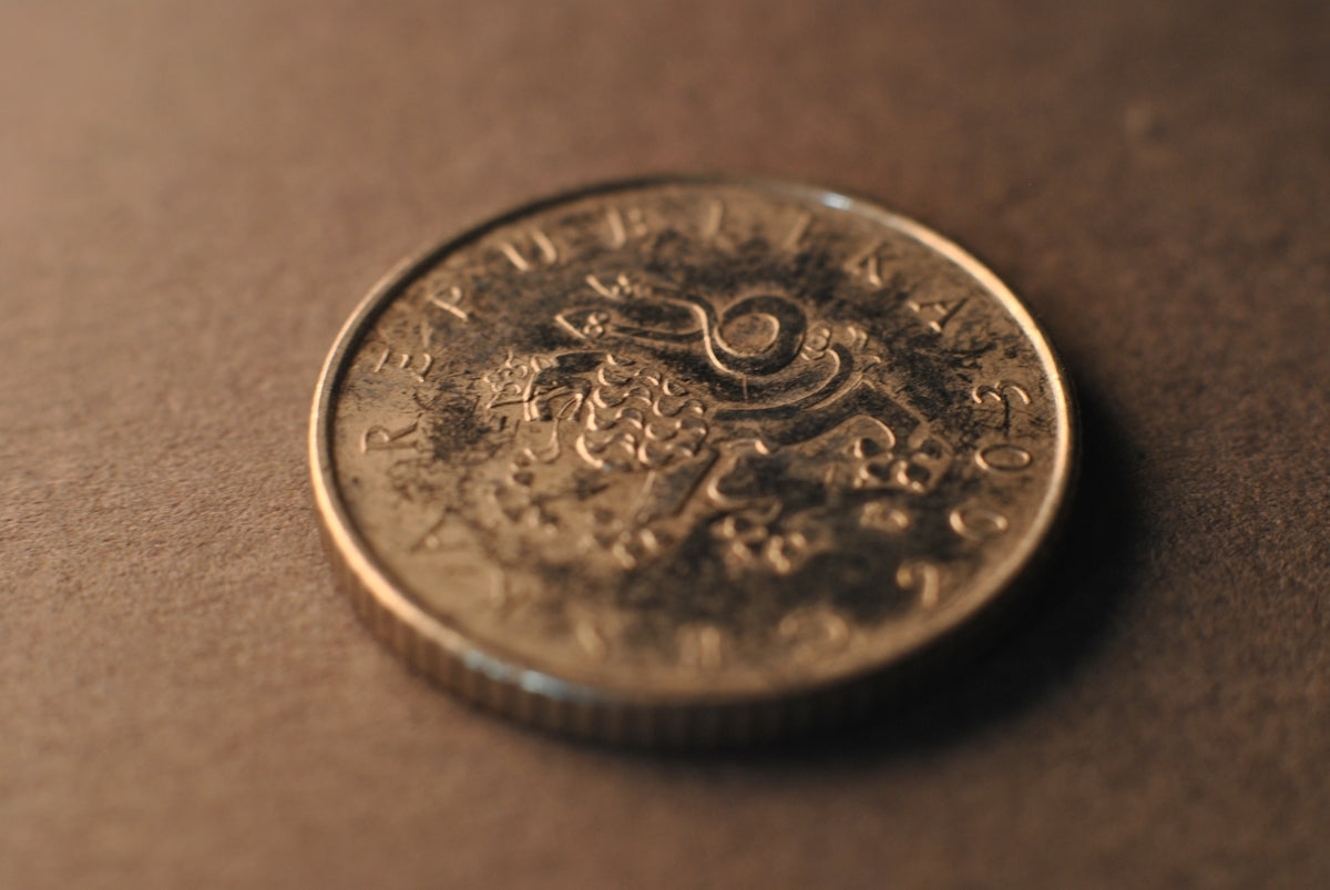 A close up of a coin on a table