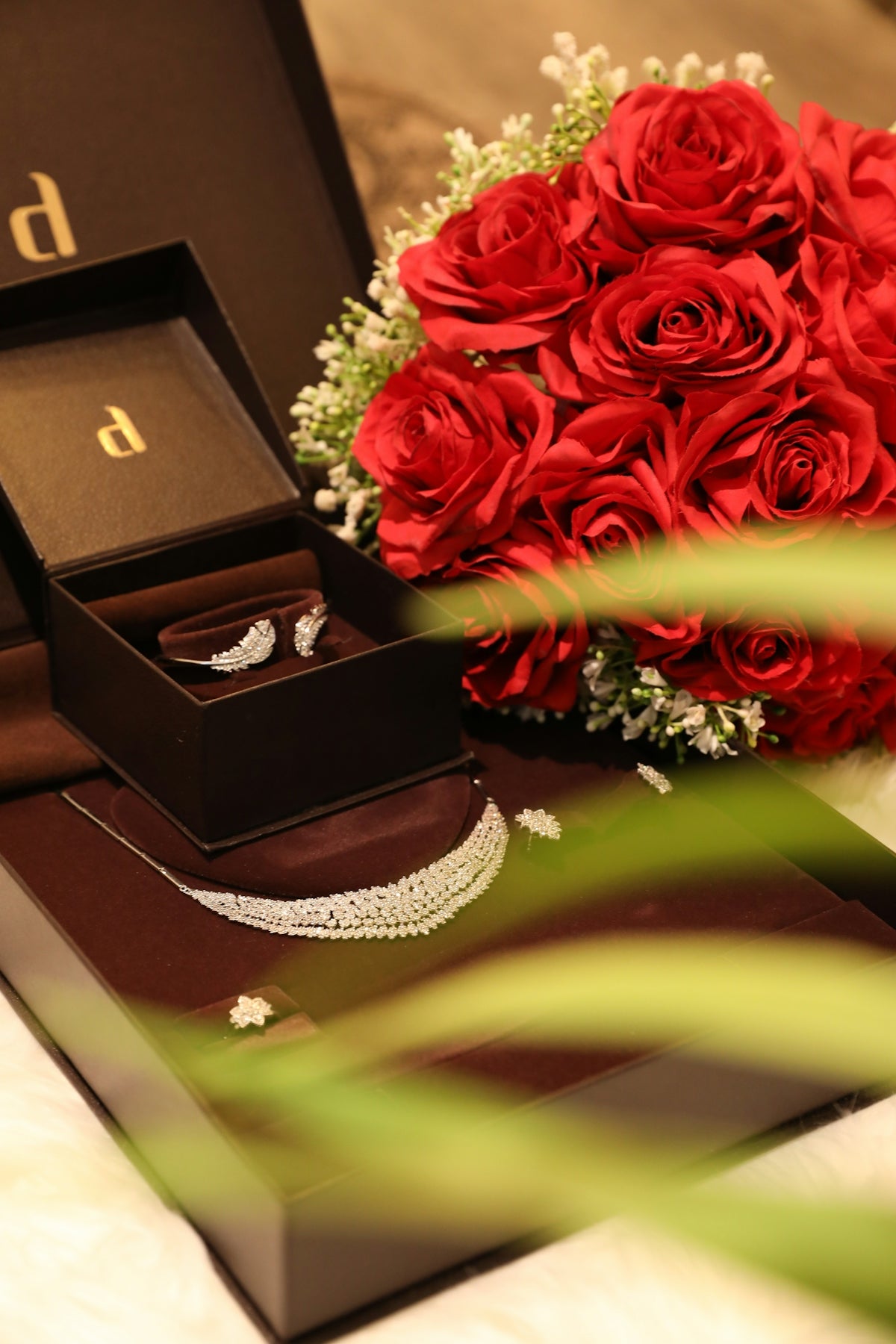 Jewelry box and roses, ready for gifting.