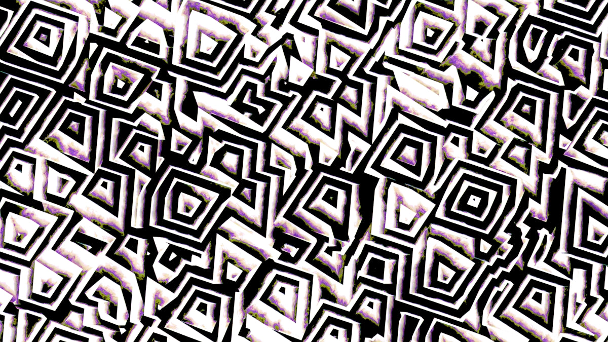 Abstract black and white geometric pattern with purple accents