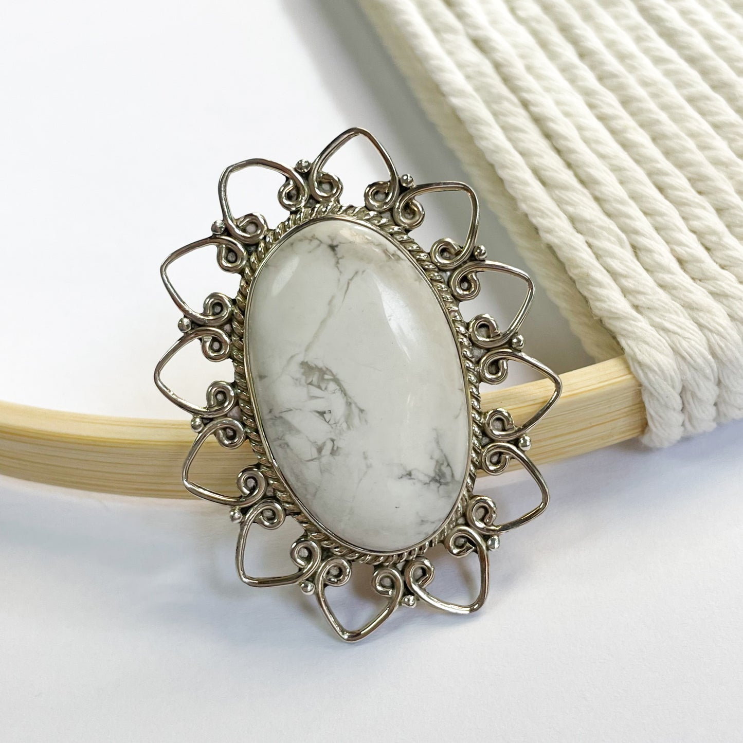 Howlite Flower Statement Ring - Solid Sterling Silver
