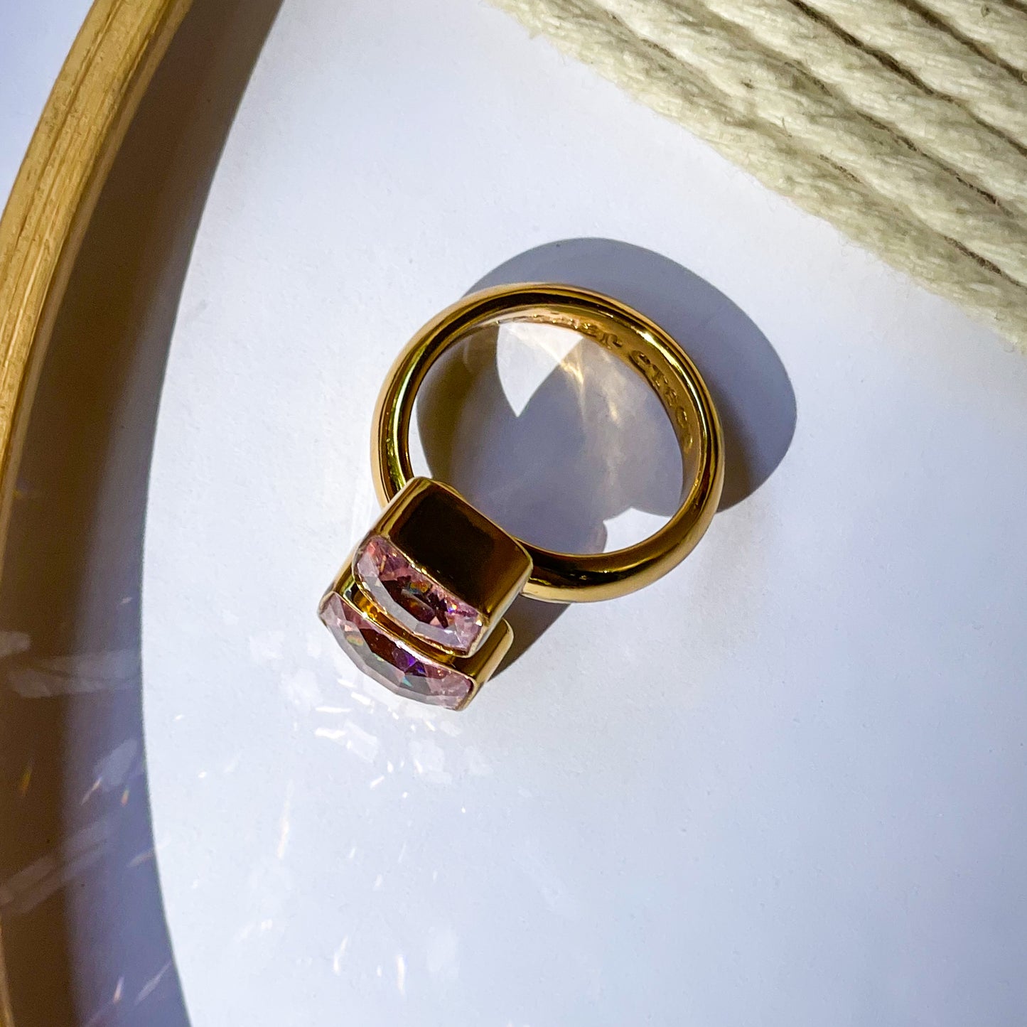 Pink Square CZ Bypass Ring - Alchemia Gold