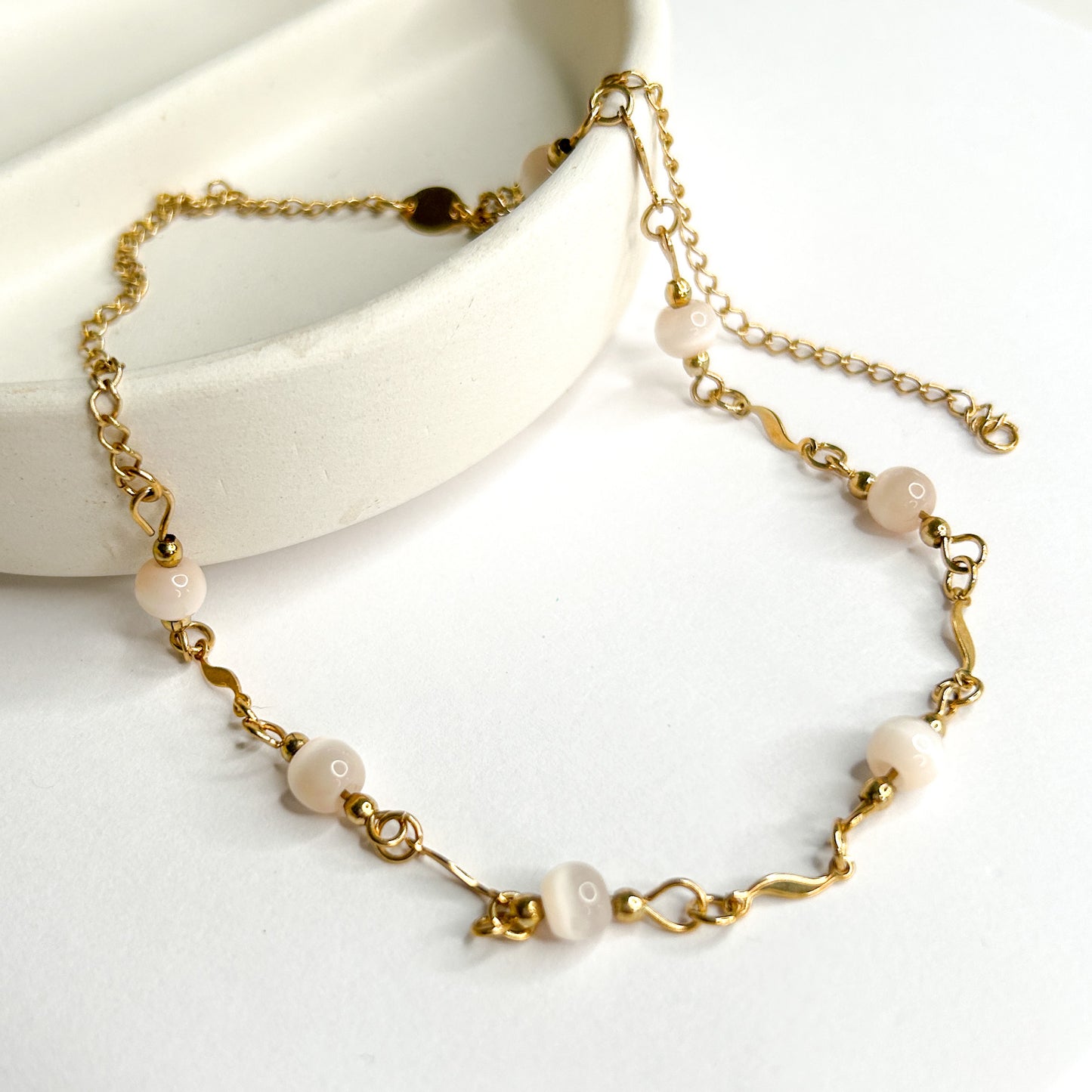 White Fiber Optic Beaded Set - 18k Gold Filled