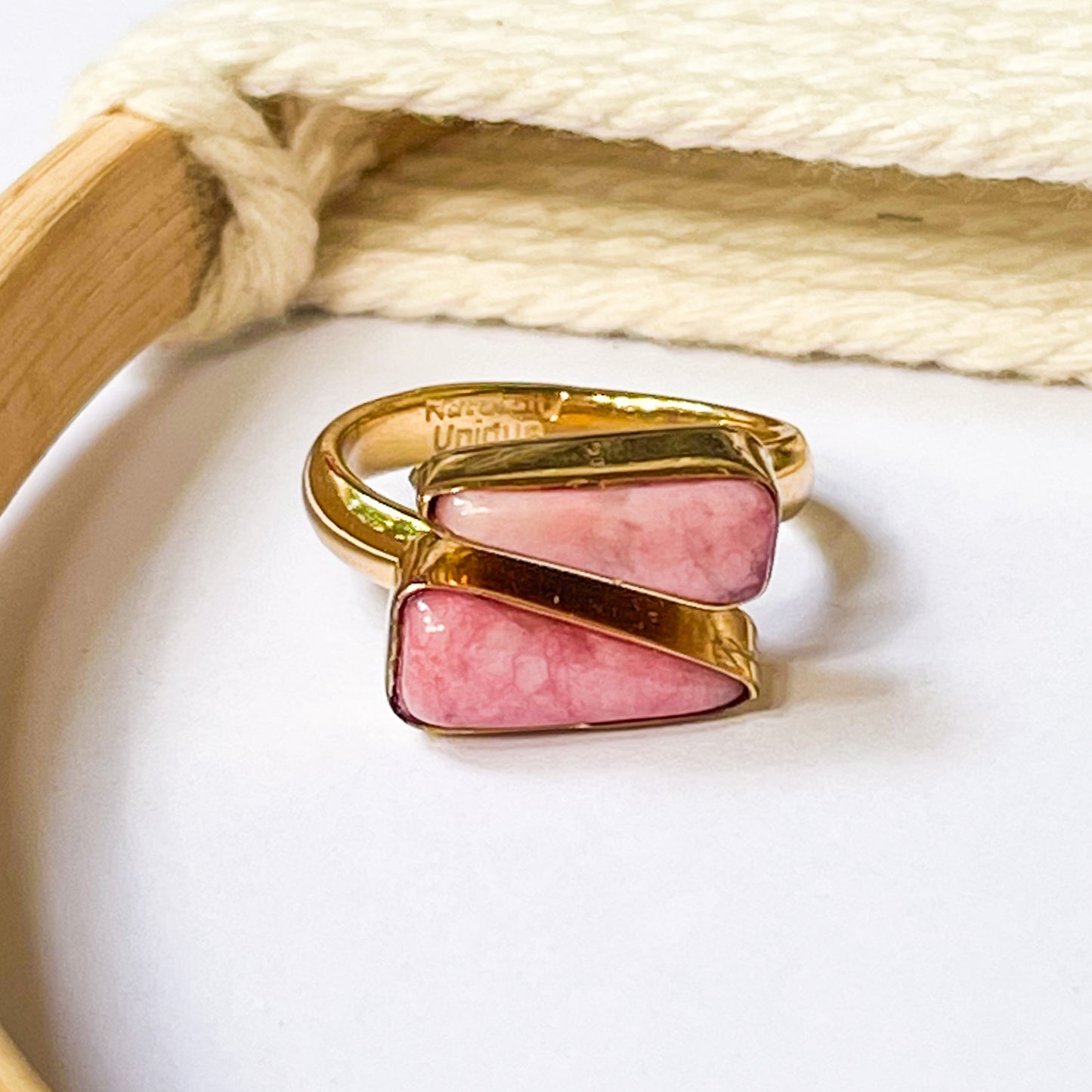 Cherry Quartz Triangle Bypass Adjustable Ring - Alchemia