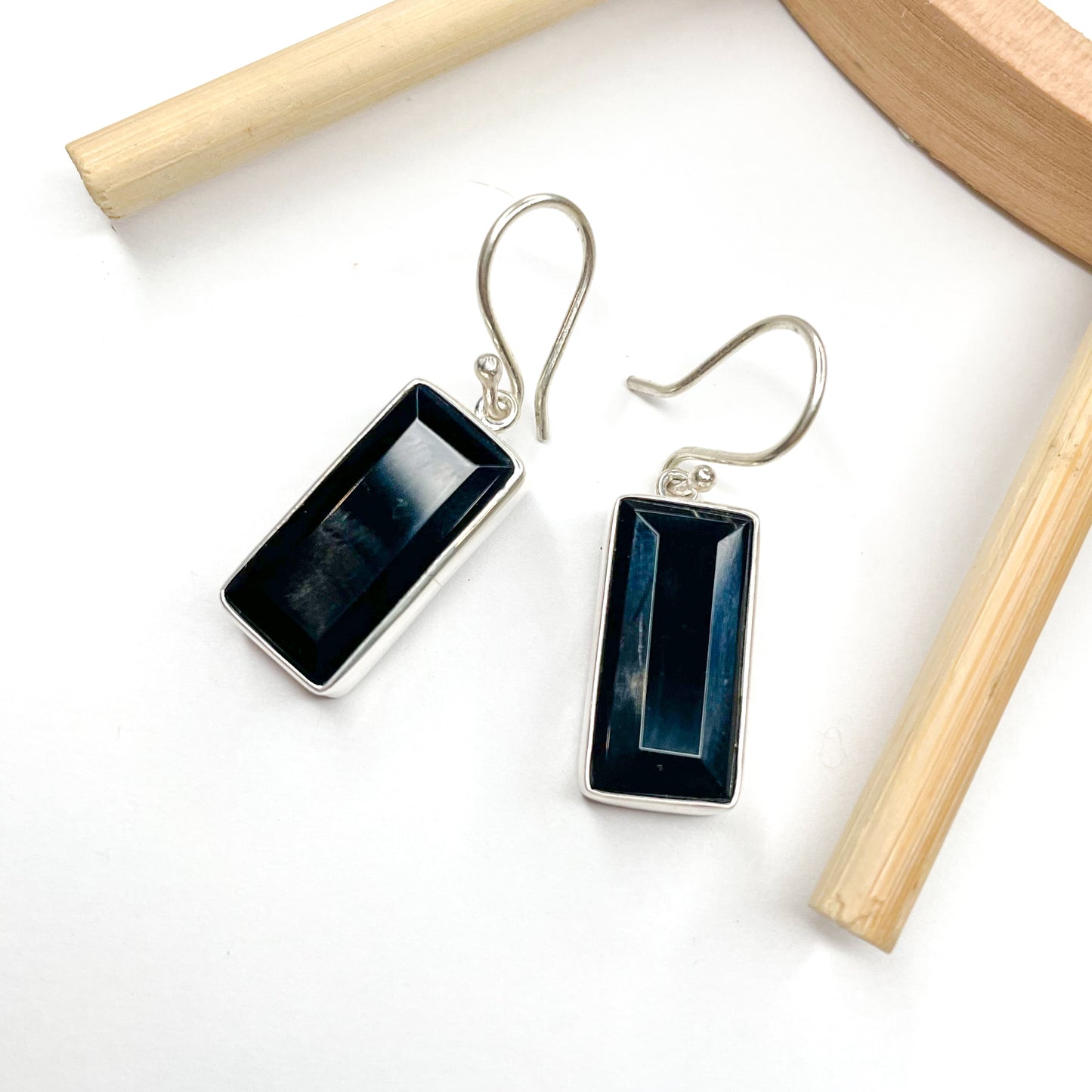Black Onyx Dangle Earrings - Solid Sterling Silver