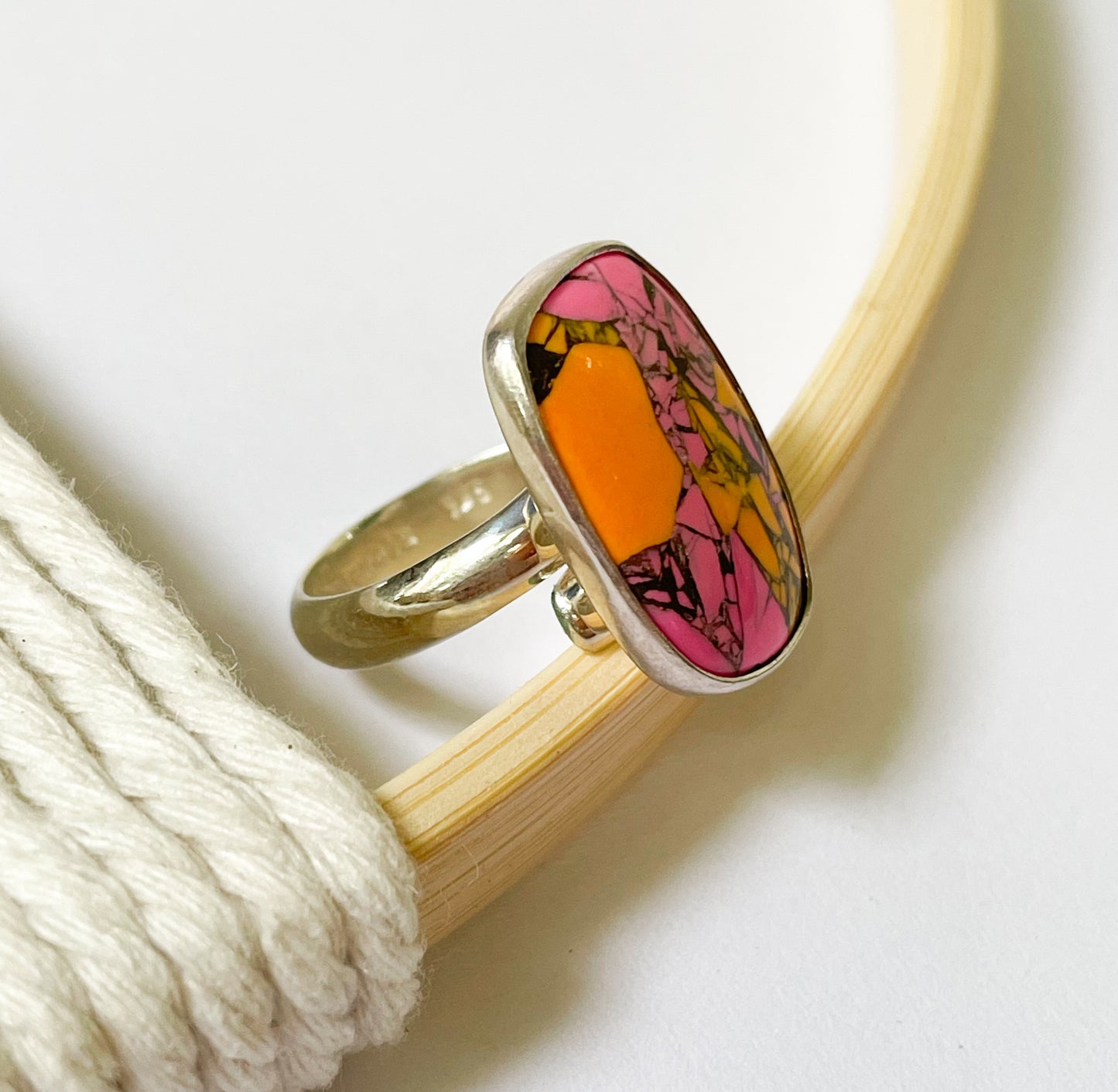 Orange & Pink Jasper Ring - Solid Sterling Silver