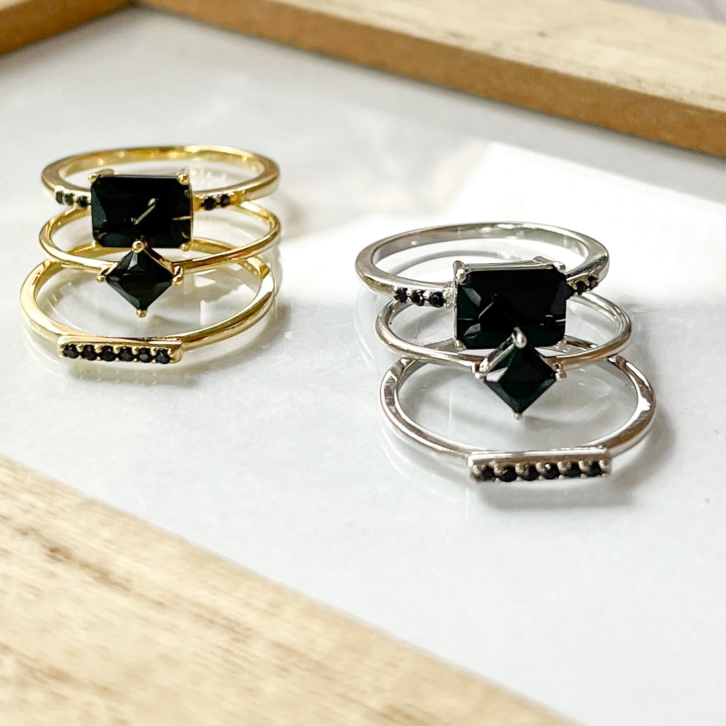 Black CZ Stack Rings - SSS  or Vermeil