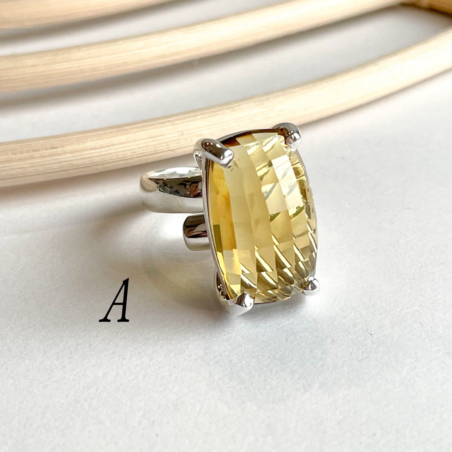 Whiskey Quartz Prong Ring - Solid Sterling Silver