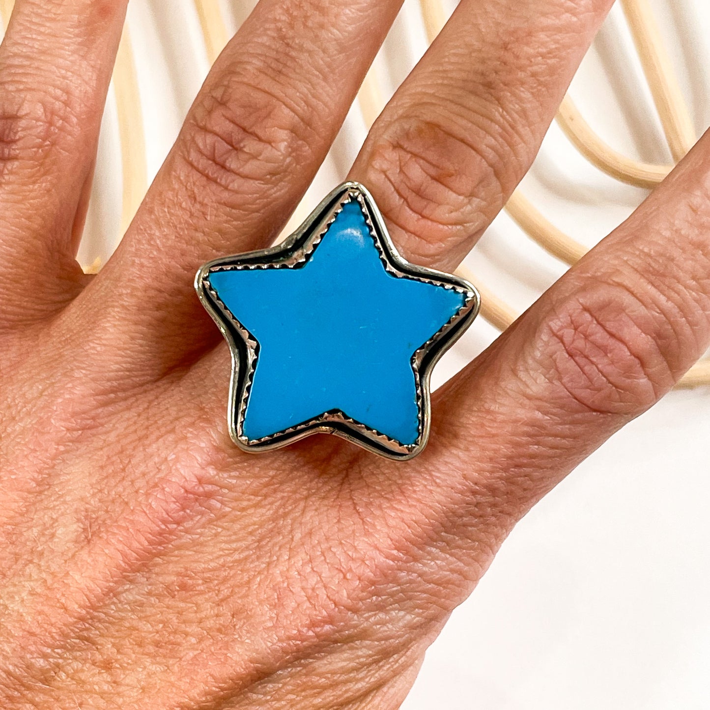 Blue Howlite Star Ring - Solid Sterling Silver
