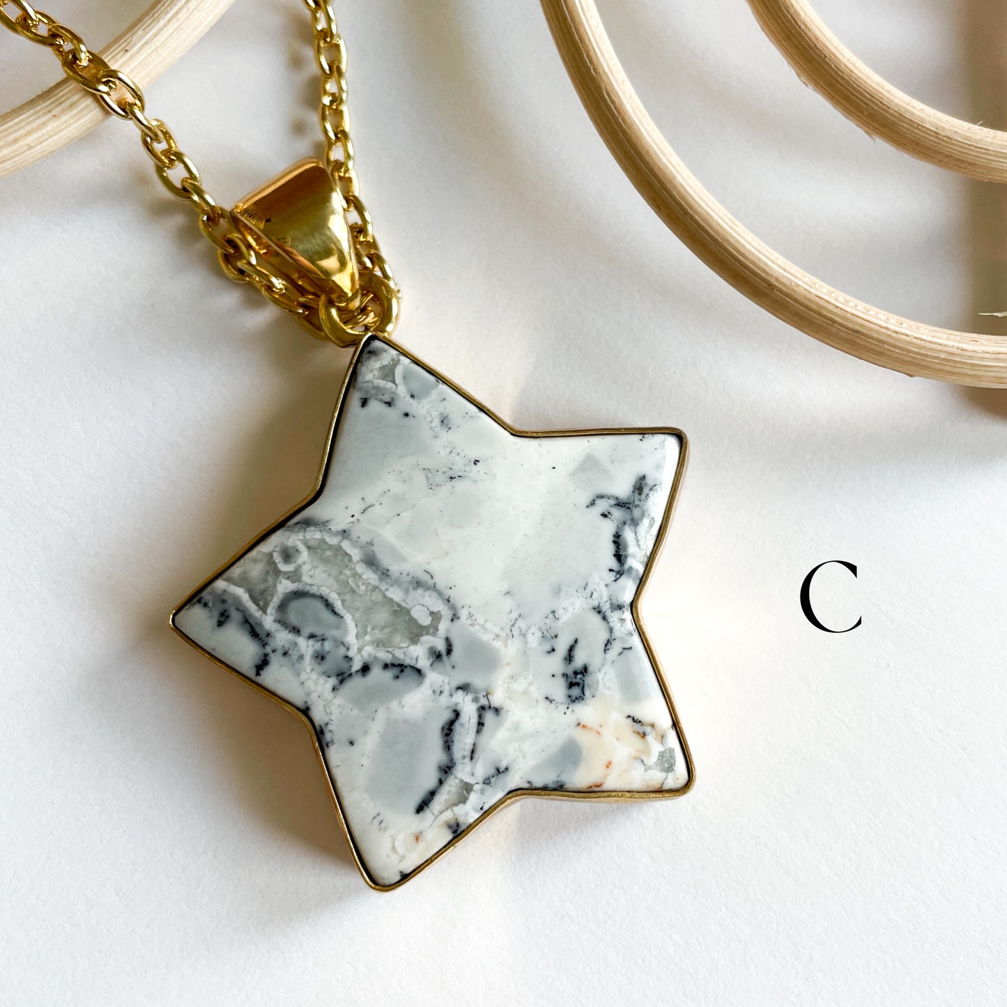 White Maligano Jasper Star Pendant - Alchemia
