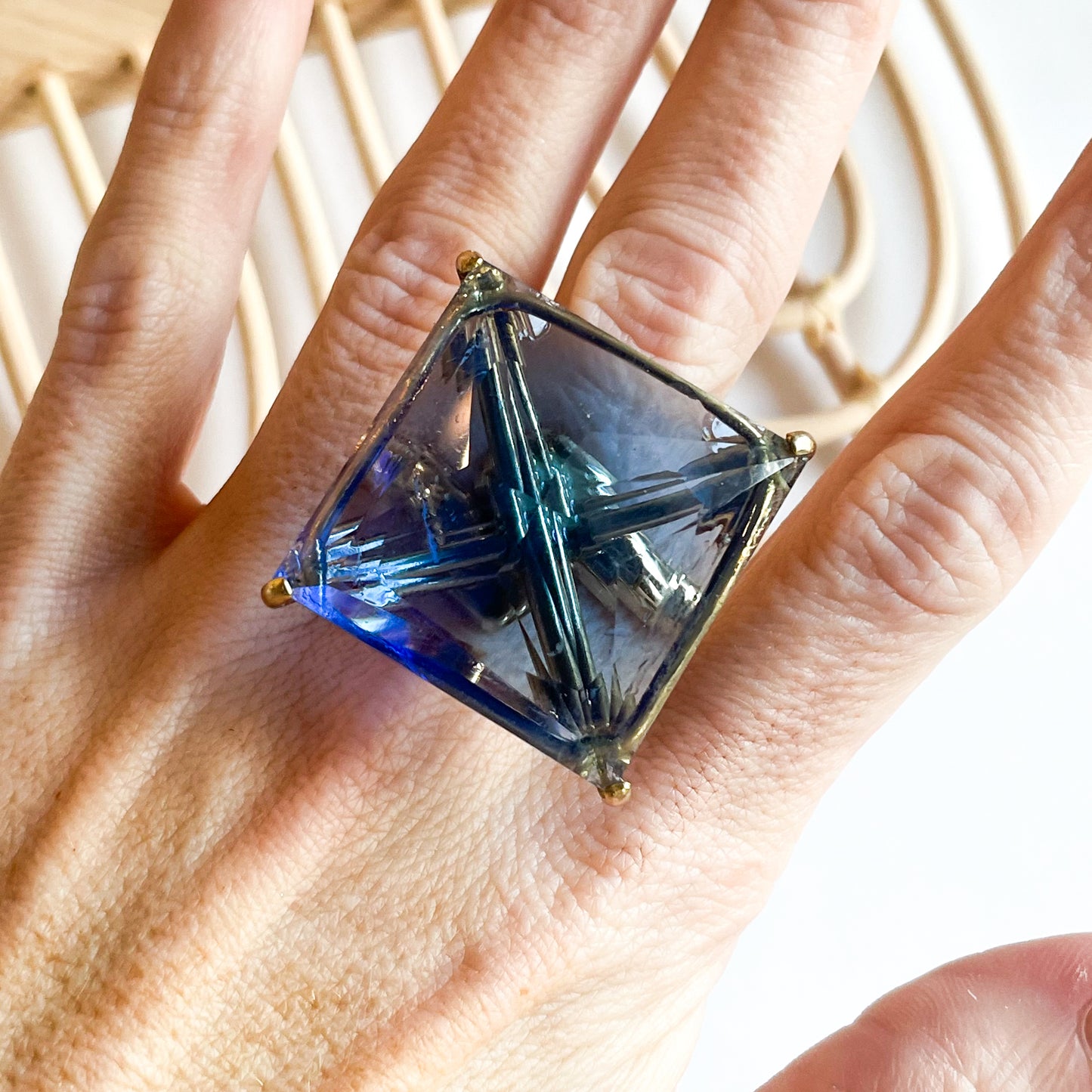 Blue Glass Statement Prong Ring  - Alchemia