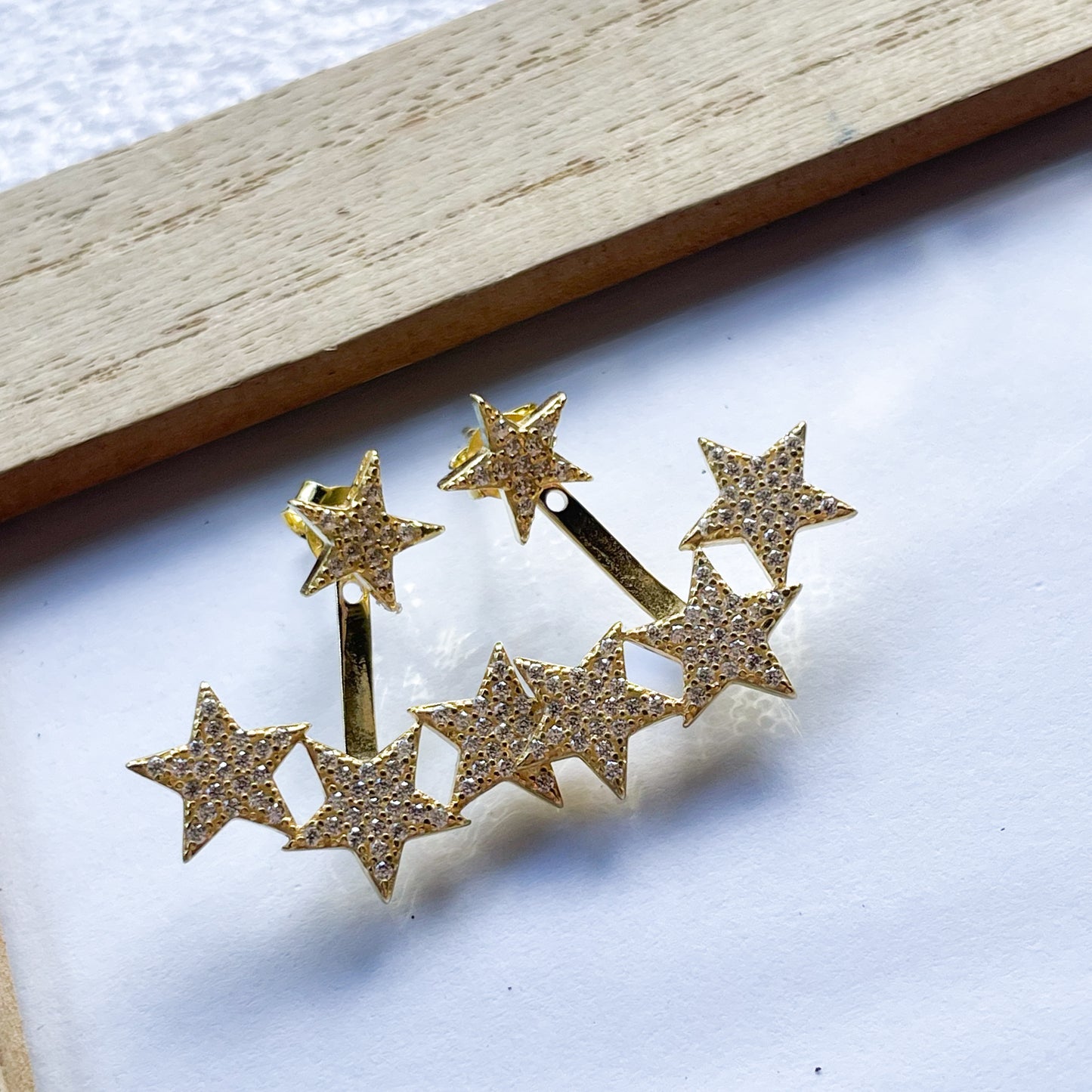 Dainty CZ Star Ear Jacket Studs - Solid Sterling Silver & Rose Gold