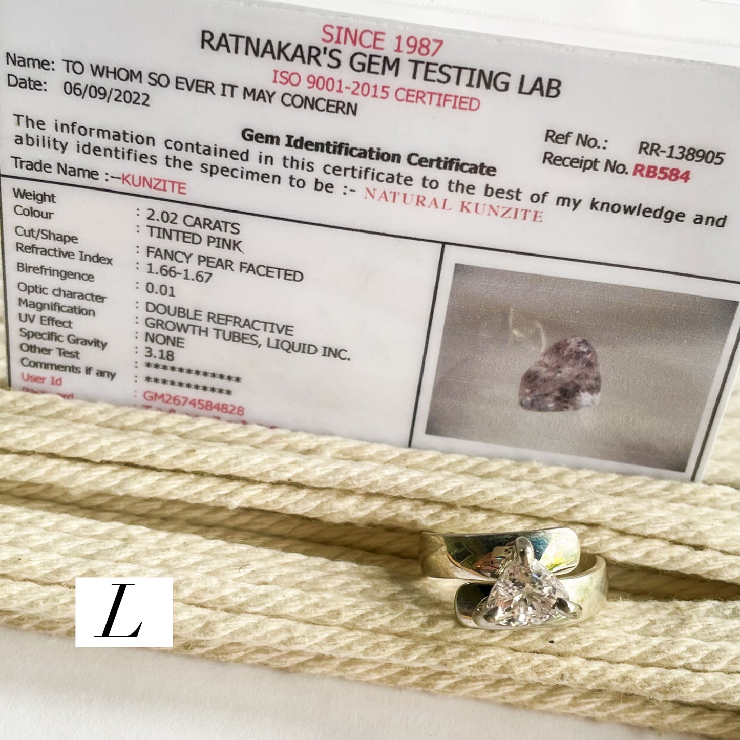 Certified Natural Kunzite Prong Ring - Solid Sterling Silver