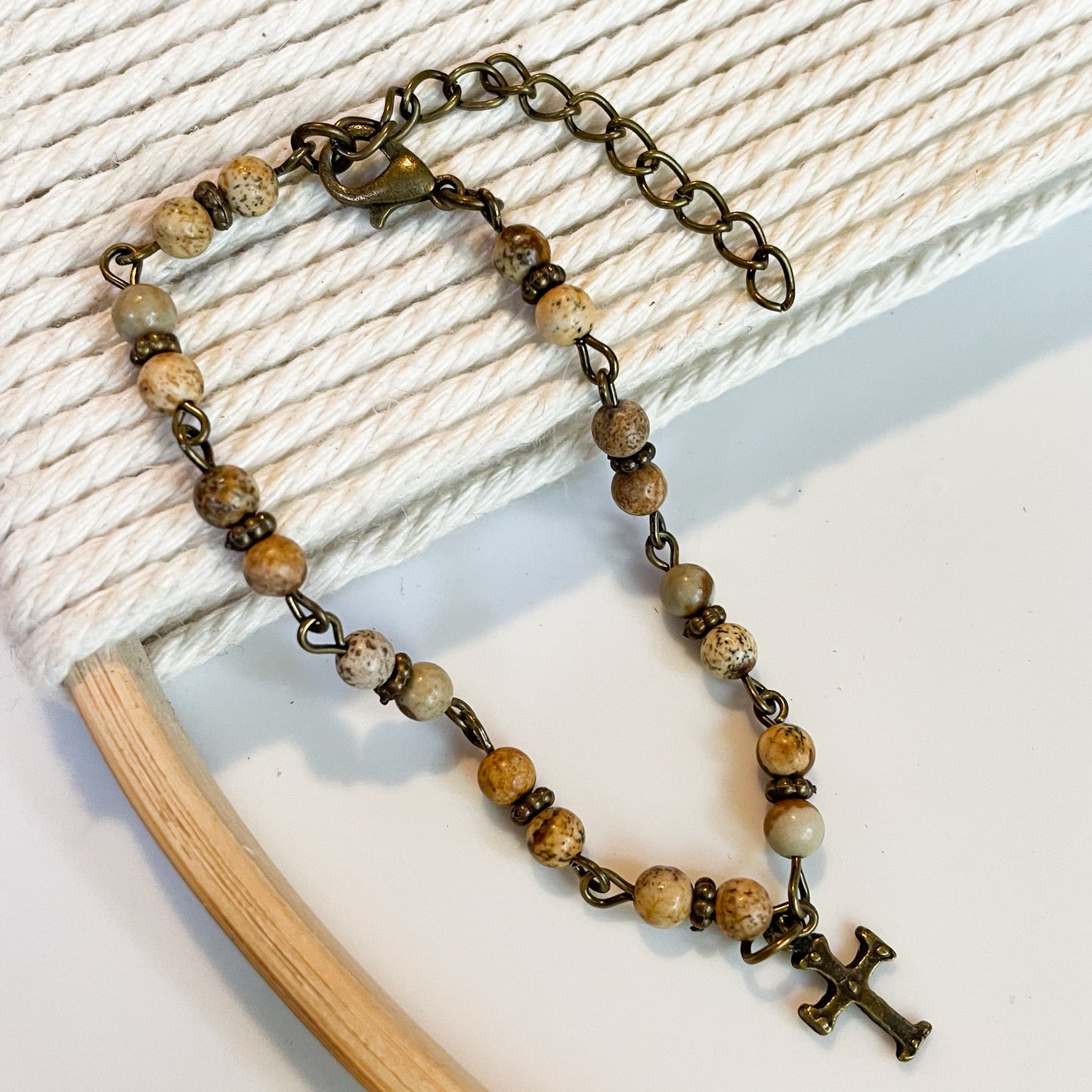 Picture Jasper Rosary Style Bracelet - Dainty Grunge