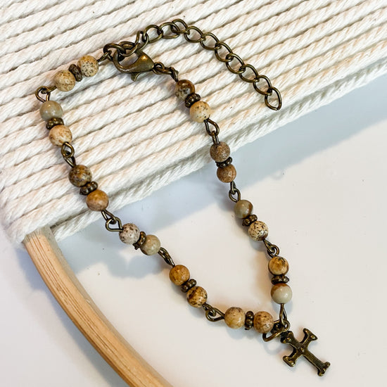 Picture Jasper Rosary Style Bracelet - Dainty Grunge