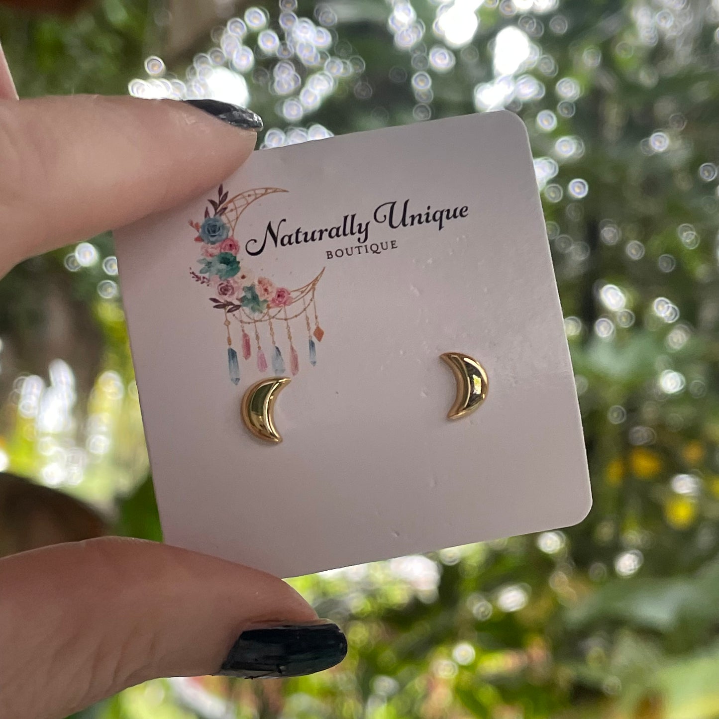 Dainty 18k Puffy Crescent Moon Studs - Solid Sterling Silver