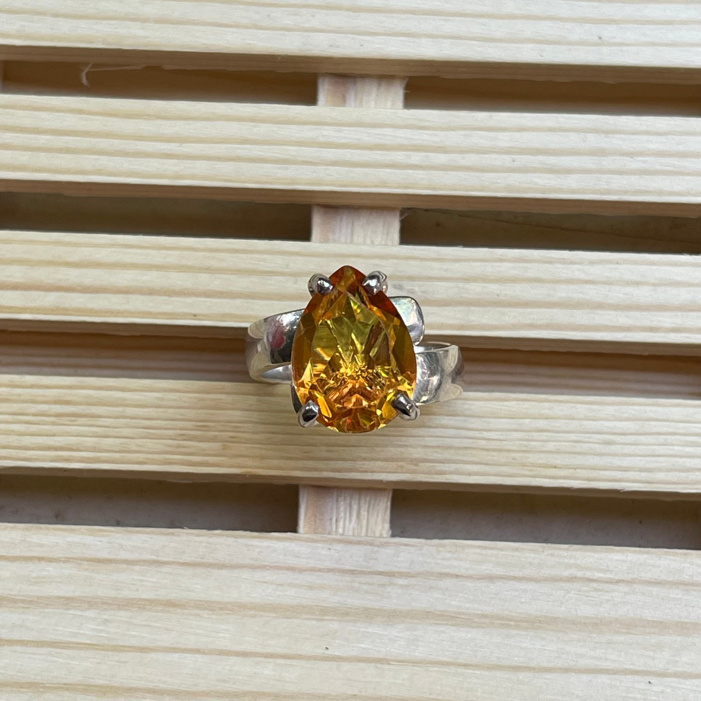 Sunset Glass Prong Ring - Solid Sterling Silver