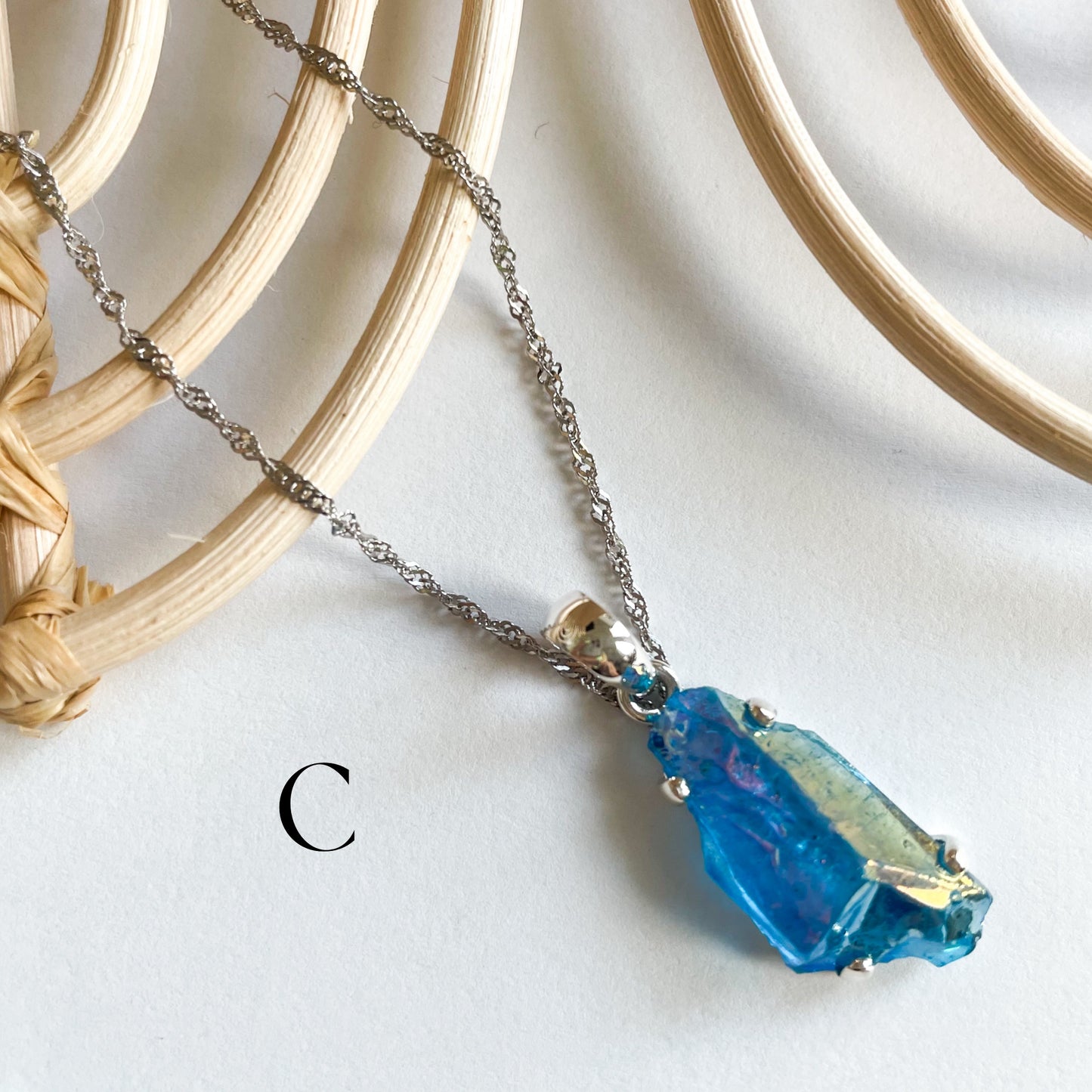 Aqua Aura Quartz Pendant - Solid Sterling Silver