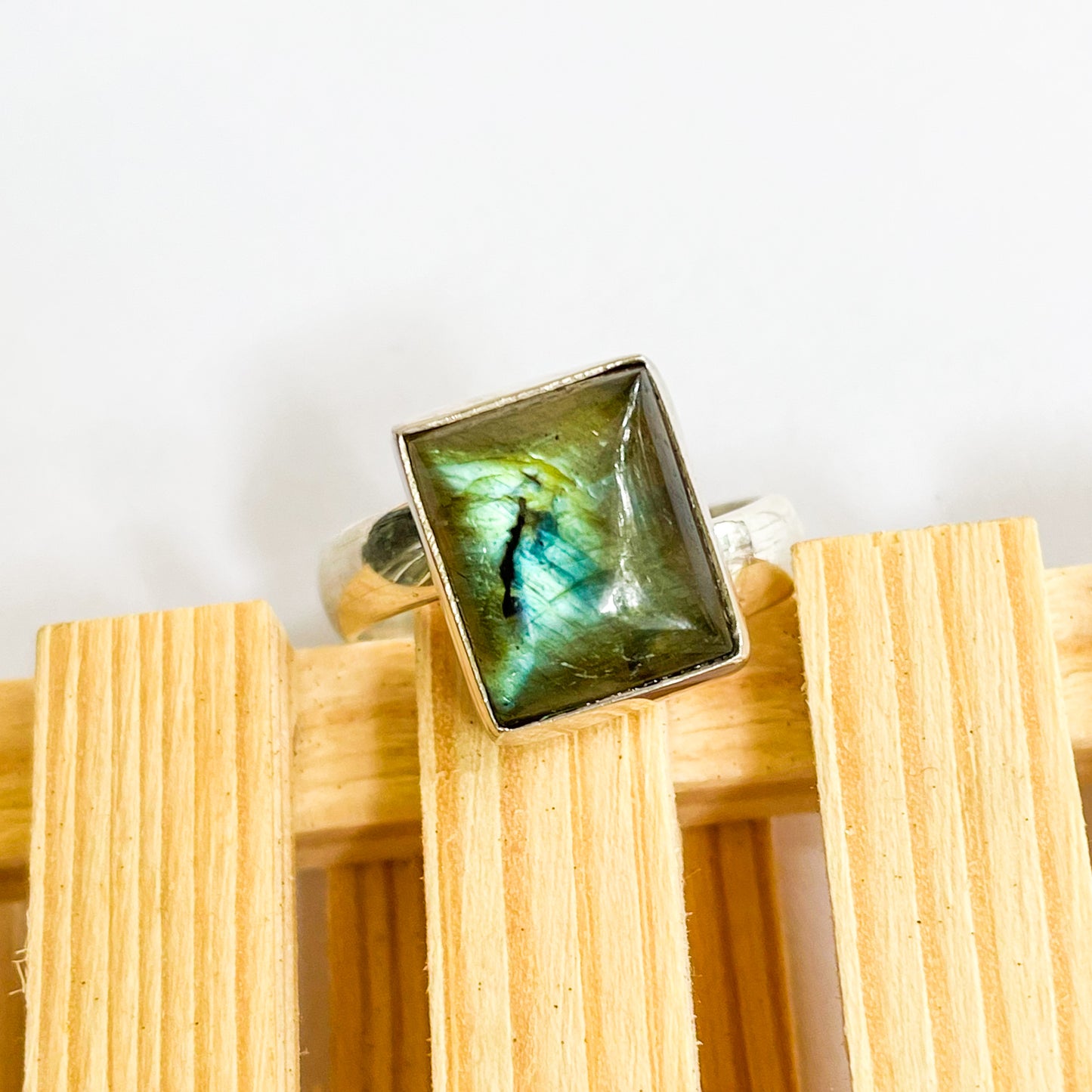 Labradorite Dainty Silver Ring - Solid Sterling Silver