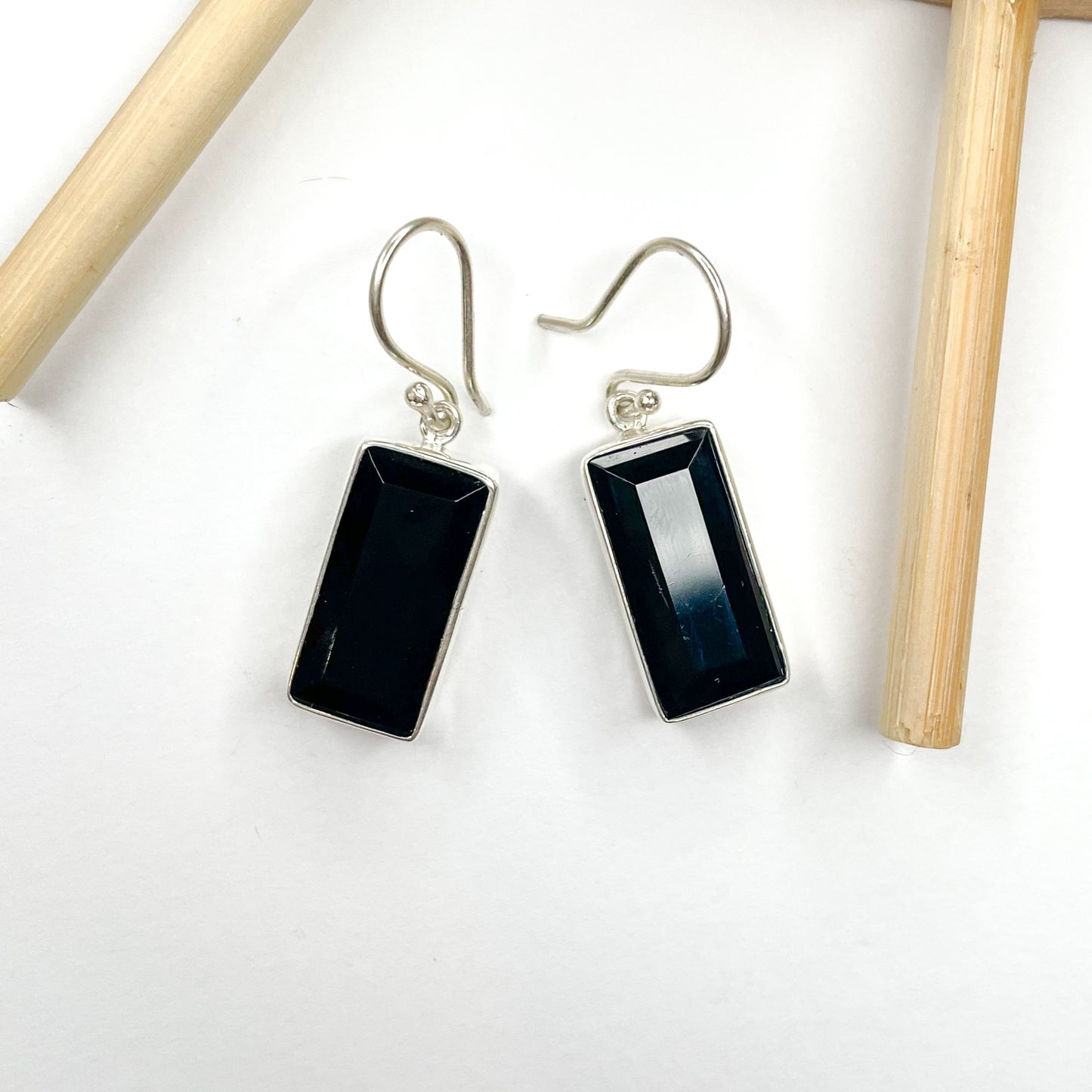 Black Onyx Dangle Earrings - Solid Sterling Silver
