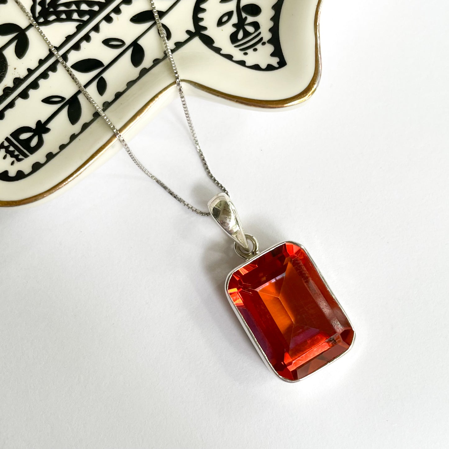 Orange Aurora Quartz Bezel Pendant - Solid Sterling Silver