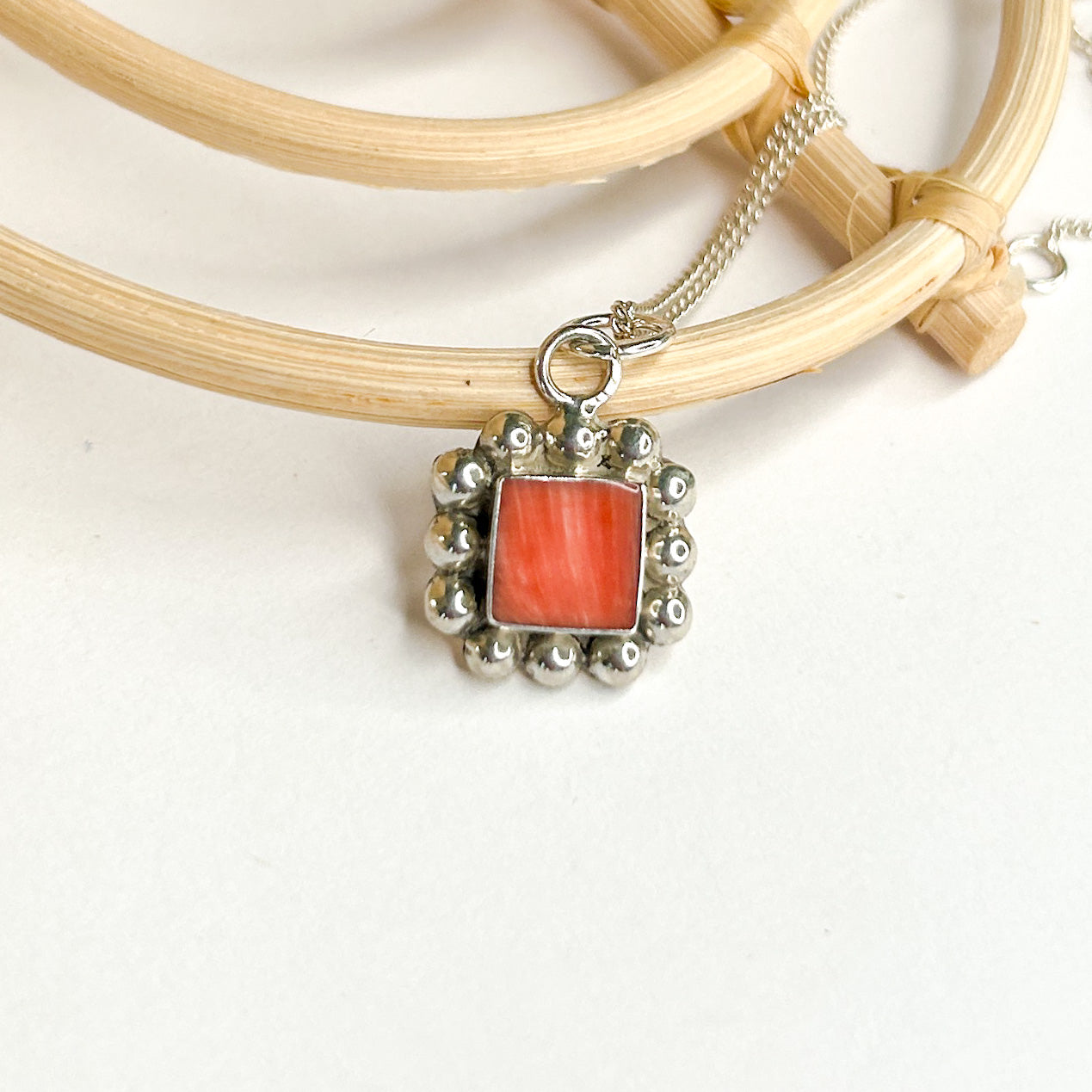 Dainty Rhodochrosite Pendant - Solid Sterling Silver