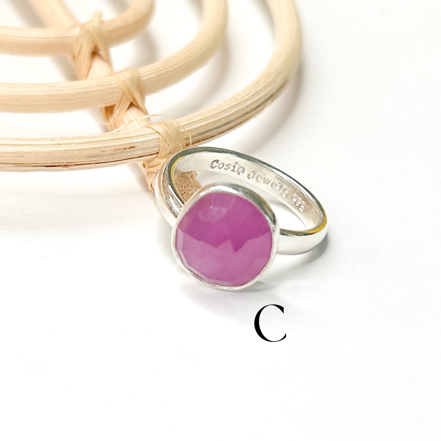 Pink Sapphire Quartz Ring - Solid Sterling Silver